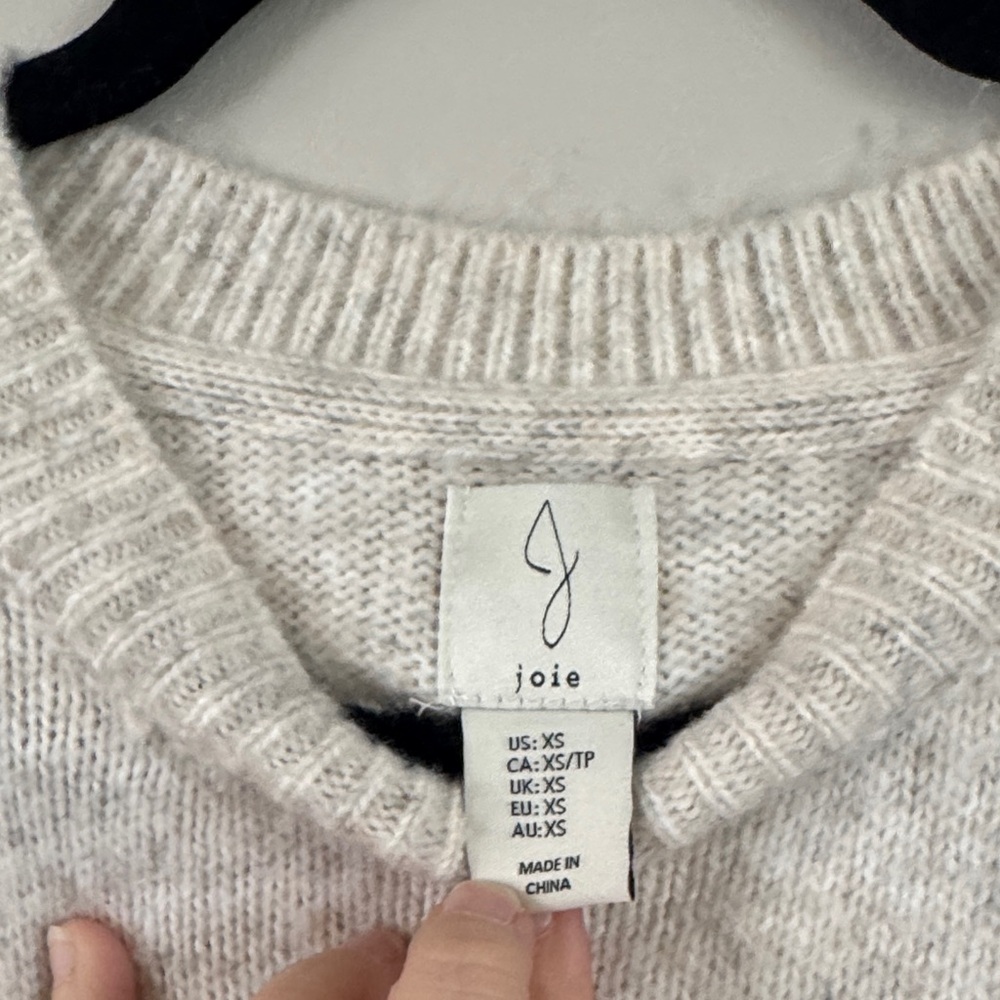 Joie Striped Sweater Small Cream Pink Brown Cropped Side Slit Soft Knit Pullover - Picture 2 of 3